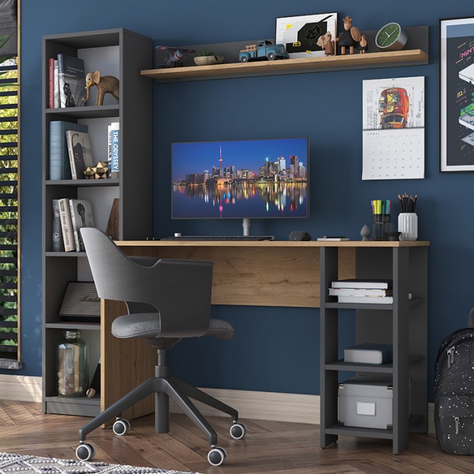 GOLDIE ΓΡΑΦΕΙΟ ΜΕ ΒΙΒΛΙΟΘΗΚΗ ΑΝΘΡΑΚΙ-ΦΥΣΙΚΟ 160X45X161.8cm