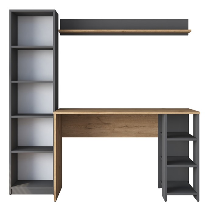 GOLDIE ΓΡΑΦΕΙΟ ΜΕ ΒΙΒΛΙΟΘΗΚΗ ΑΝΘΡΑΚΙ-ΦΥΣΙΚΟ 160X45X161.8cm