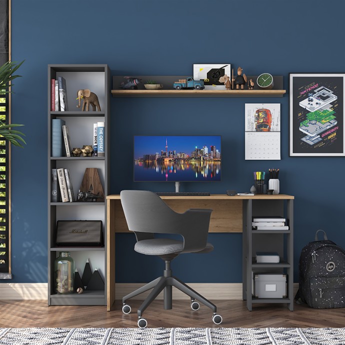 GOLDIE ΓΡΑΦΕΙΟ ΜΕ ΒΙΒΛΙΟΘΗΚΗ ΑΝΘΡΑΚΙ-ΦΥΣΙΚΟ 160X45X161.8cm