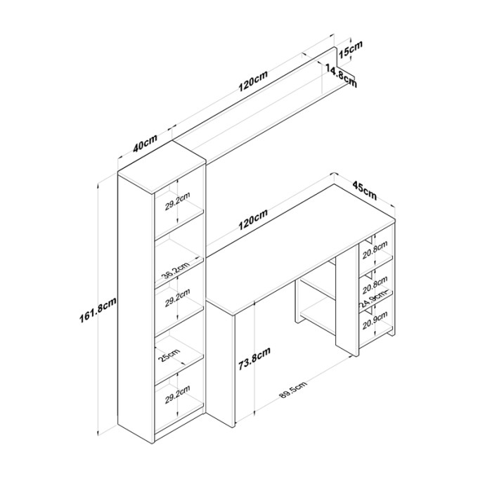 GOLDIE ΓΡΑΦΕΙΟ ΜΕ ΒΙΒΛΙΟΘΗΚΗ ΑΝΘΡΑΚΙ-ΦΥΣΙΚΟ 160X45X161.8cm