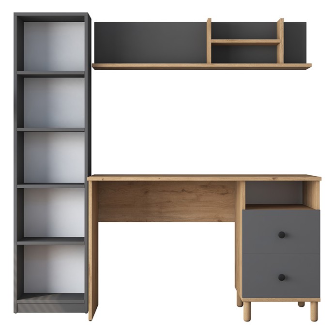GOLDIE ΓΡΑΦΕΙΟ ΜΕ ΒΙΒΛΙΟΘΗΚΗ ΑΝΘΡΑΚΙ-ΦΥΣΙΚΟ 160X50X161.8ΕΚ