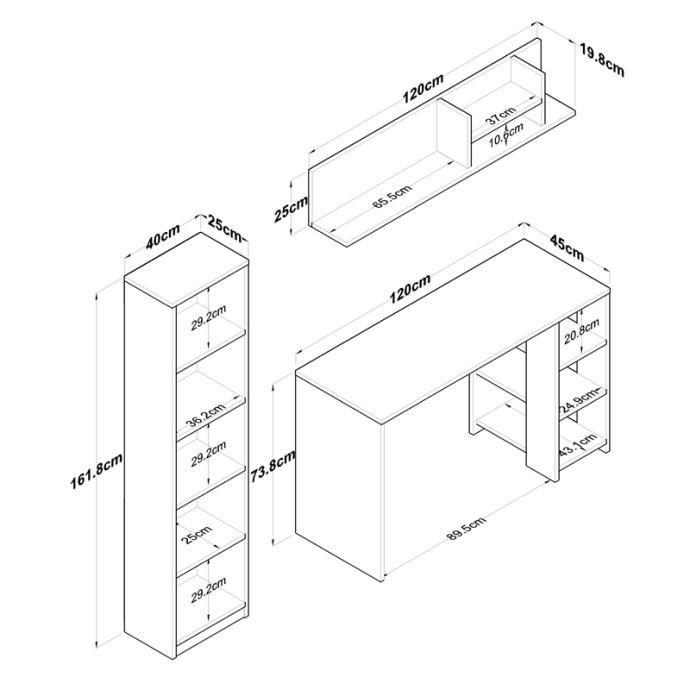 LOTEK ΓΡΑΦΕΙΟ ΕΡΓΑΣΙΑΣ-ΒΙΒΛΙΟΘΗΚΗ 120X45X161.8ΕΚ ΚΑΡΥΔΙ-ΛΕΥΚΟ 