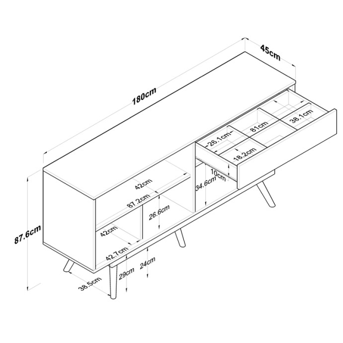 SATAVA ΜΠΟΥΦΕΣ PP 180X45X87.6ΕΚ ΛΕΥΚΟ-ΚΑΡΥΔΙ 