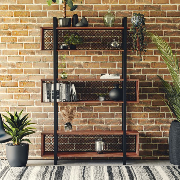 FIFER ΒΙΒΛΙΟΘΗΚΗ 120x27x185εκ ΚΑΡΥΔΙ-ΜΑΥΡΟ