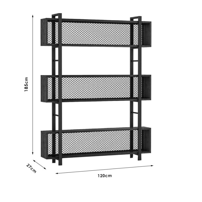 FIFER ΒΙΒΛΙΟΘΗΚΗ 120x27x185εκ ΚΑΡΥΔΙ-ΜΑΥΡΟ