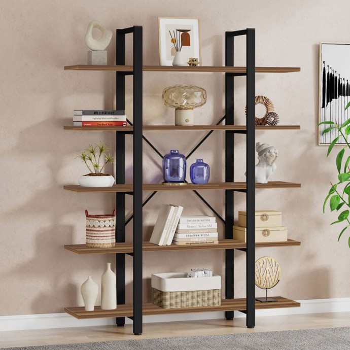 ESTHON ΒΙΒΛΙΟΘΗΚΗ 120x28x180εκ ΚΑΡΥΔΙ-ΜΑΥΡΟ ΜΕΤΑΛΛΟ 