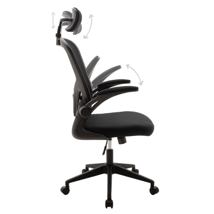 ERGOLINE ΚΑΡΕΚΛΑ ΓΡΑΦΕΙΟΥ ΔΙΕΥΘΥΝΤΗ 61.5x65xY116/125εκ ΥΦΑΣΜΑ MESH ΜΑΥΡΟ