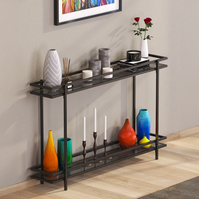 MATLY ΚΟΝΣΟΛΑ ΜΕΤΑΛΛΙΚΗ 120X24X74ΕΚ ΜΕ ΓΥΑΛΙΝΗ ΕΠΙΦΑΝΕΙΑ ΣΕ ΜΑΥΡΗ ΑΠΟΧΡΩΣΗ 
