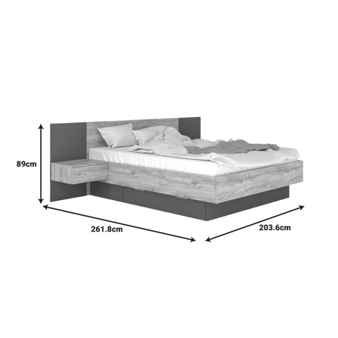 KANTRI ΚΡΕΒΑΤΙ ΔΙΠΛΟ (ΓΙΑ ΣΤΡΩΜΑ 160X200ΕΚ) SONOMA - ΓΚΡΙ 