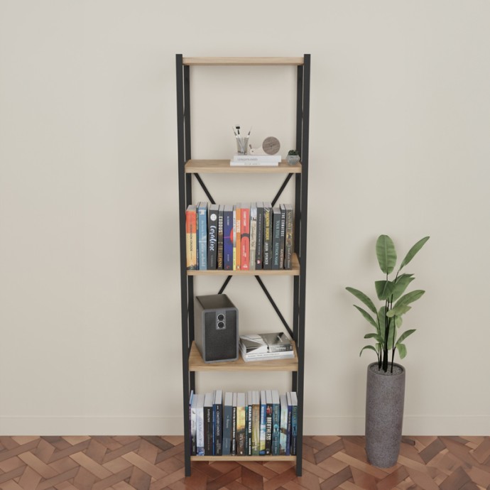 ΒΙΒΛΙΟΘΗΚΗ GLASE 40x30x150εκ OAK ΜΕΛΑΜΙΝΗΣ-ΜΑΥΡΟ ΜΕΤΑΛΛΟ 