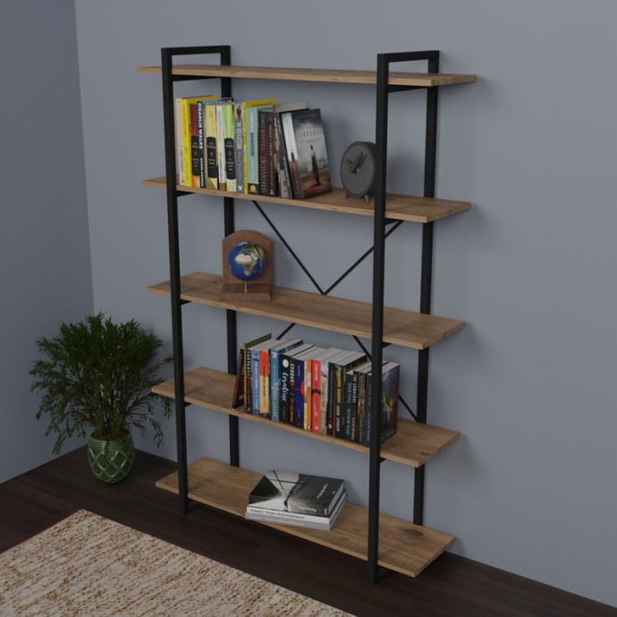 ΒΙΒΛΙΟΘΗΚΗ RESON 120X34X180ΕΚ OAK ΜΕΛΑΜΙΝΗΣ-ΜΑΥΡΟ ΜΕΤΑΛΛΟ 