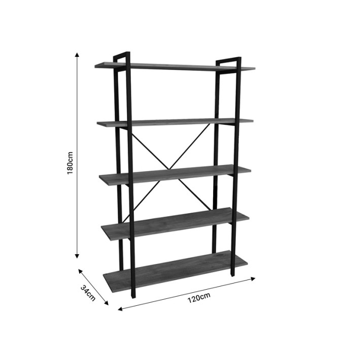 ΒΙΒΛΙΟΘΗΚΗ RESON 120X34X180ΕΚ OAK ΜΕΛΑΜΙΝΗΣ-ΜΑΥΡΟ ΜΕΤΑΛΛΟ 