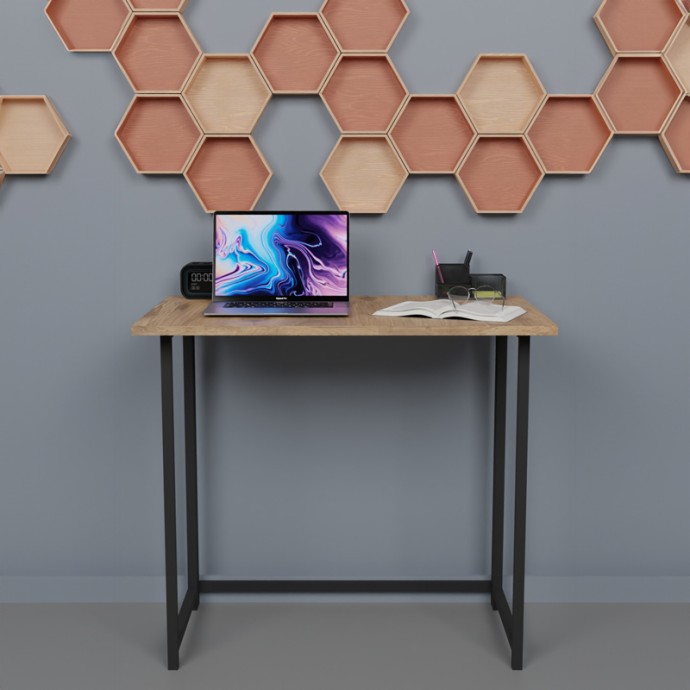 ΓΡΑΦΕΙΟ ΕΡΓΑΣΙΑΣ ΠΤΥΣΣΟΜΕΝΟ THOX 80x50x72εκ OAK ΜΕΛΑΜΙΝΗΣ-ΜΑΥΡΟ ΜΕΤΑΛΛΟ 