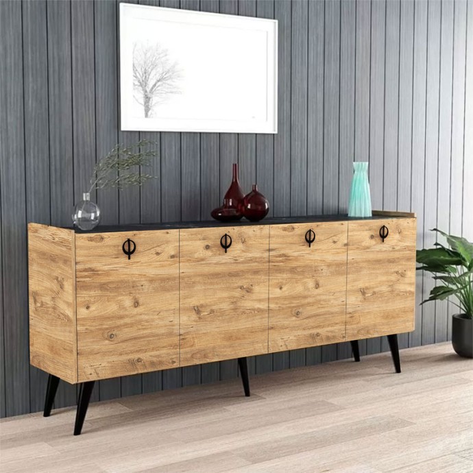 JESLIE ΜΠΟΥΦΕΣ ΜΕΛΑΜΙΝΗΣ OAK-ΑΝΘΡΑΚΙ 180X40X79ΕΚ