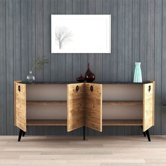 JESLIE ΜΠΟΥΦΕΣ ΜΕΛΑΜΙΝΗΣ OAK-ΑΝΘΡΑΚΙ 180X40X79ΕΚ