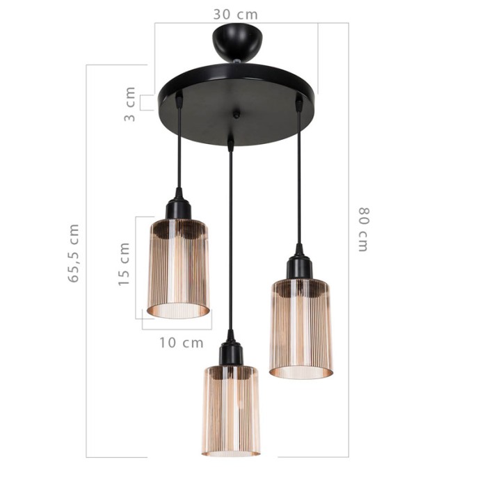 ΦΩΤΙΣΤΙΚΟ ΟΡΟΦΗΣ ΤΡΙΦΩΤΟ PWL-1195 PAKOWORLD Ε27 ΜΑΥΡΟ-AMBER Φ30X80ΕΚ