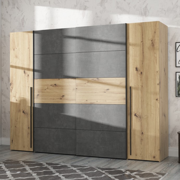 ΝΤΟΥΛΑΠΑ ΡΟΥΧΩΝ VERZO 270.5x61.5x210.5εκ ΤΕΤΡΑΦΥΛΛΗ OAK-ΑΝΘΡΑΚΙ ΜΕΛΑΜΙΝΗ