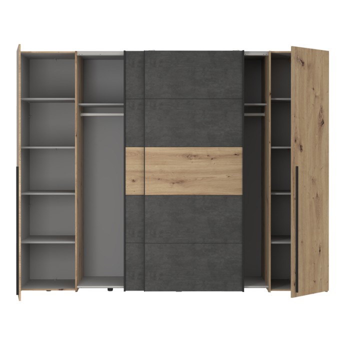ΝΤΟΥΛΑΠΑ ΡΟΥΧΩΝ VERZO 270.5x61.5x210.5εκ ΤΕΤΡΑΦΥΛΛΗ OAK-ΑΝΘΡΑΚΙ ΜΕΛΑΜΙΝΗ