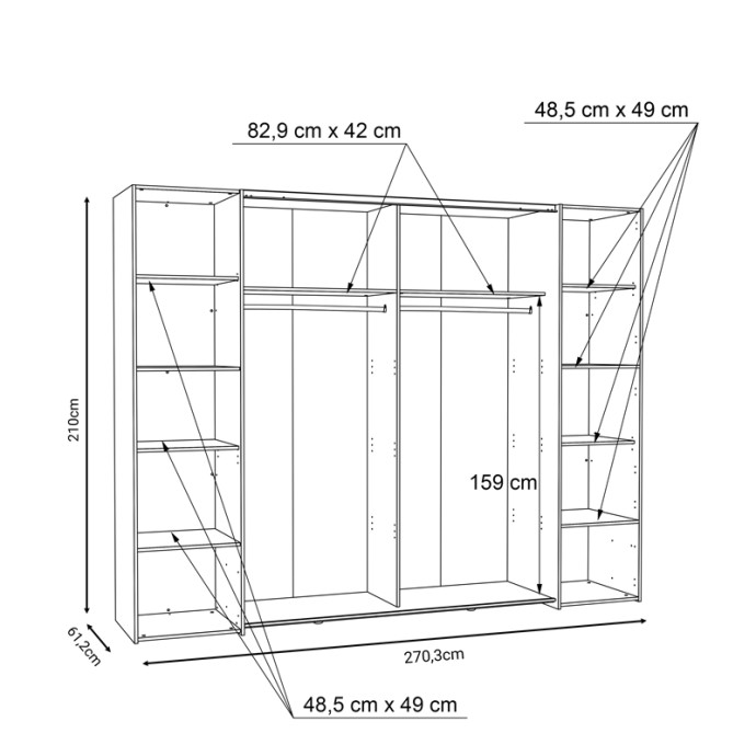 ΝΤΟΥΛΑΠΑ ΡΟΥΧΩΝ VERZO 270.5x61.5x210.5εκ ΤΕΤΡΑΦΥΛΛΗ OAK-ΑΝΘΡΑΚΙ ΜΕΛΑΜΙΝΗ