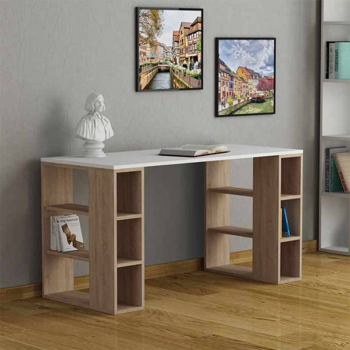 ΓΡΑΦΕΙΟ COLMAR 140x60x75εκ ΛΕΥΚΟ -ΣΚΟΥΡΟ ΦΥΣΙΚΟ