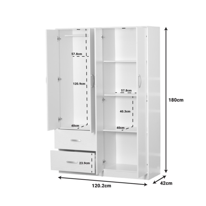 ZELIA ΝΤΟΥΛΑΠΑ ΡΟΥΧΩΝ ΤΕΤΡΑΦΥΛΛΗ ΜΕ 2 ΣΥΡΤΑΡΙΑ 120X42X180ΕΚ ΛΕΥΚΗ 