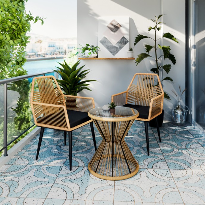 ΠΟΛΥΘΡΟΝΑ TANISH RATTAN ΦΥΣΙΚΟ-ΠΟΔΙ ΜΑΥΡΟ ΜΕΤΑΛΛΟ 58X58.5X87ΕΚ