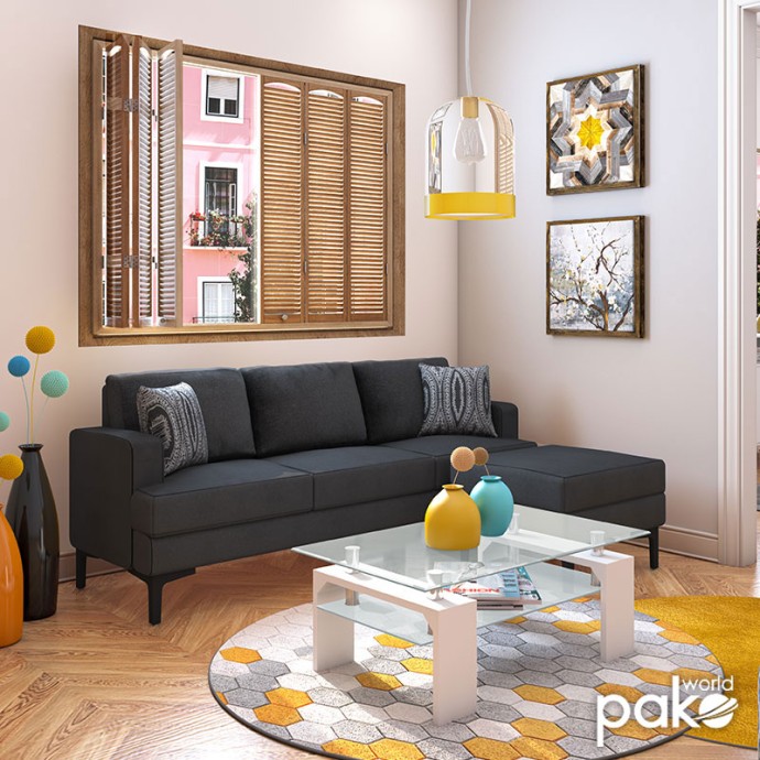 ΓΩΝΙΑΚΟΣ ΚΑΝΑΠΕΣ ΜΕ ΣΚΑΜΠΟ SLIM 185X140X70ΕΚ ΥΦΑΣΜΑ ΑΝΘΡΑΚΙ ΜΕ ΜΑΞΙΛΑΡΙΑ 
