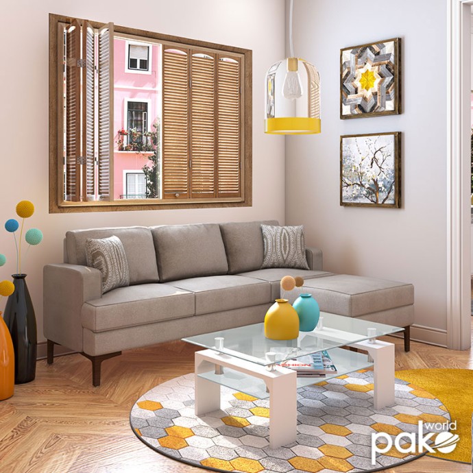 ΓΩΝΙΑΚΟΣ ΚΑΝΑΠΕΣ ΜΕ ΣΚΑΜΠΟ SLIM 185X140X70ΕΚ ΥΦΑΣΜΑ ΜΠΕΖ ΜΕ ΜΑΞΙΛΑΡΙΑ 