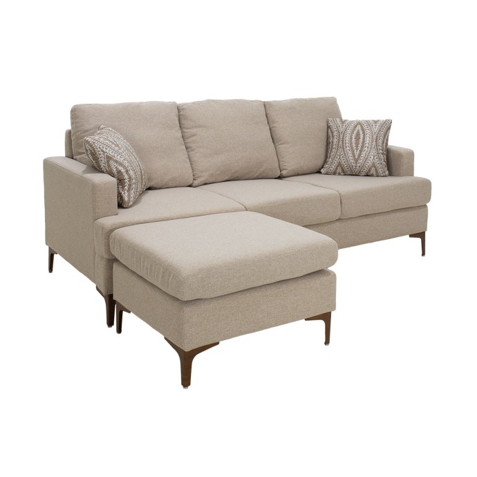 ΓΩΝΙΑΚΟΣ ΚΑΝΑΠΕΣ ΜΕ ΣΚΑΜΠΟ SLIM 185X140X70ΕΚ ΥΦΑΣΜΑ ΜΠΕΖ ΜΕ ΜΑΞΙΛΑΡΙΑ 