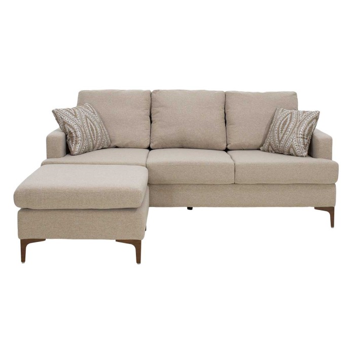 ΓΩΝΙΑΚΟΣ ΚΑΝΑΠΕΣ ΜΕ ΣΚΑΜΠΟ SLIM 185X140X70ΕΚ ΥΦΑΣΜΑ ΜΠΕΖ ΜΕ ΜΑΞΙΛΑΡΙΑ 