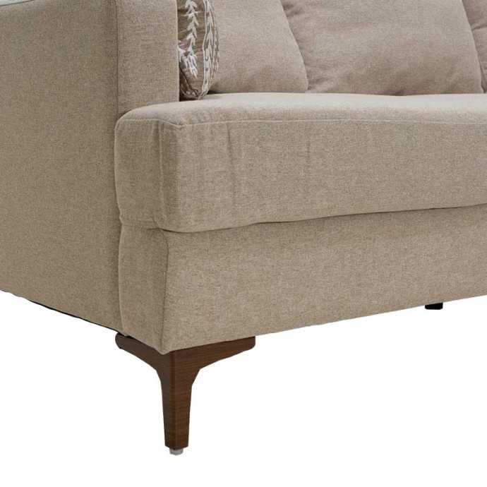 ΓΩΝΙΑΚΟΣ ΚΑΝΑΠΕΣ ΜΕ ΣΚΑΜΠΟ SLIM 185X140X70ΕΚ ΥΦΑΣΜΑ ΜΠΕΖ ΜΕ ΜΑΞΙΛΑΡΙΑ 