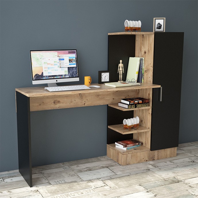 ΓΡΑΦΕΙΟ-ΡΑΦΙΕΡΑ KARY ΜΑΥΡΟ-OAK 152,5X40X120ΕΚ