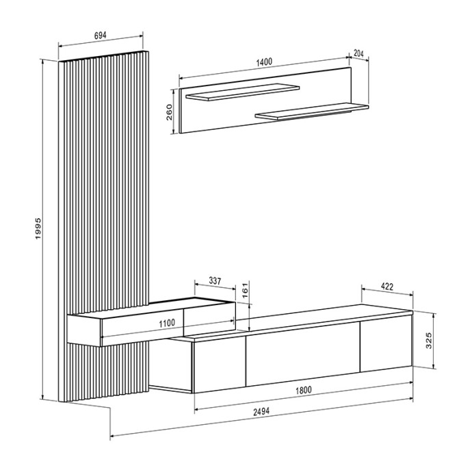 ΣΥΝΘΕΤΟ ΣΑΛΟΝΙΟΥ LITENDE SONOMA-ΛΕΥΚΟ 249.5X42X199.5ΕΚ