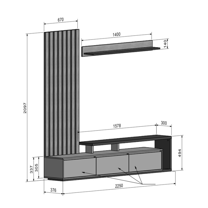 ΣΥΝΘΕΤΟ ΣΑΛΟΝΙΟΥ CLAIRONSE  ΑΝΘΡΑΚΙ ΜΕΛΑΜΙΝΗΣ 225X37.6X210ΕΚ