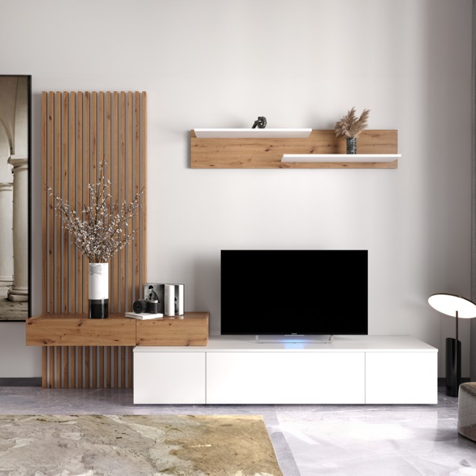 ΣΥΝΘΕΤΟ ΣΑΛΟΝΙΟΥ LITENDE SONOMA-ΛΕΥΚΟ ΜΕΛΑΜΙΝΗΣ 210X42X199.5ΕΚ