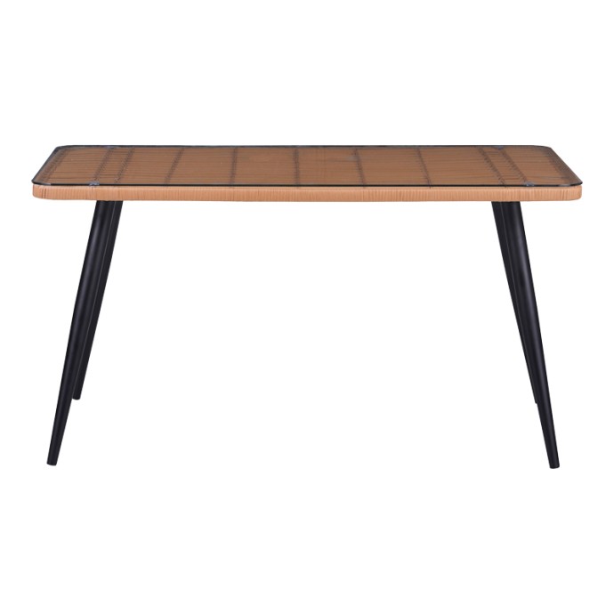 NAOKI ΤΡΑΠΕΖΙ ΓΥΑΛΙΝΟ- PE RATTAN 140X80X78ΕΚ ΦΥΣΙΚΗ ΑΠΟΧΡΩΣΗ ΜΕ ΜΑΥΡΑ ΠΟΔΙΑ 
