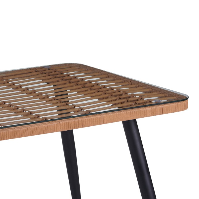 NAOKI ΤΡΑΠΕΖΙ ΓΥΑΛΙΝΟ- PE RATTAN 140X80X78ΕΚ ΦΥΣΙΚΗ ΑΠΟΧΡΩΣΗ ΜΕ ΜΑΥΡΑ ΠΟΔΙΑ 