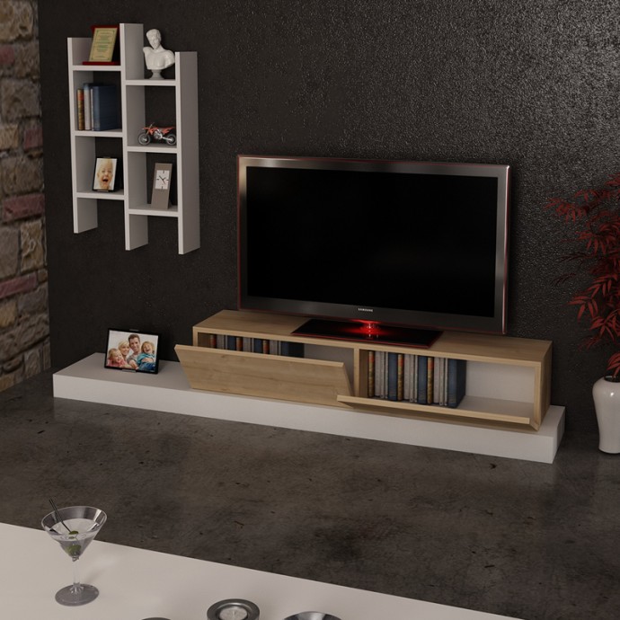 RUMBA ΕΠΙΠΛΟ ΤΗΛΕΟΡΑΣΗΣ 180X30X31ΕΚ ΣΕ ΛΕΥΚΗ-OAK ΑΠΟΧΡΩΣΗ 