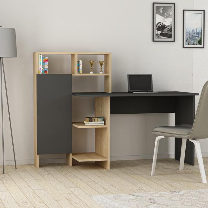 CALISMA ΓΡΑΦΕΙΟ ΕΡΓΑΣΙΑΣ ΜΕ ΡΑΦΙΕΡΑ 135X60X111ΕΚ OAK-ΑΝΘΡΑΚΙ