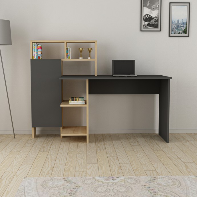 CALISMA ΓΡΑΦΕΙΟ ΕΡΓΑΣΙΑΣ ΜΕ ΡΑΦΙΕΡΑ 135X60X111ΕΚ OAK-ΑΝΘΡΑΚΙ