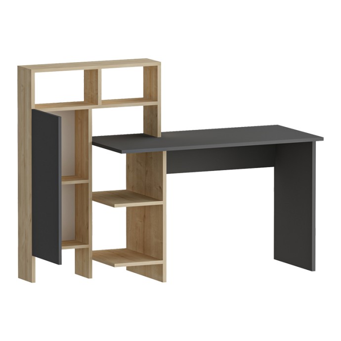 CALISMA ΓΡΑΦΕΙΟ ΕΡΓΑΣΙΑΣ ΜΕ ΡΑΦΙΕΡΑ 135X60X111ΕΚ OAK-ΑΝΘΡΑΚΙ