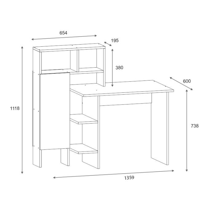 CALISMA ΓΡΑΦΕΙΟ ΕΡΓΑΣΙΑΣ ΜΕ ΡΑΦΙΕΡΑ 135X60X111ΕΚ OAK-ΑΝΘΡΑΚΙ