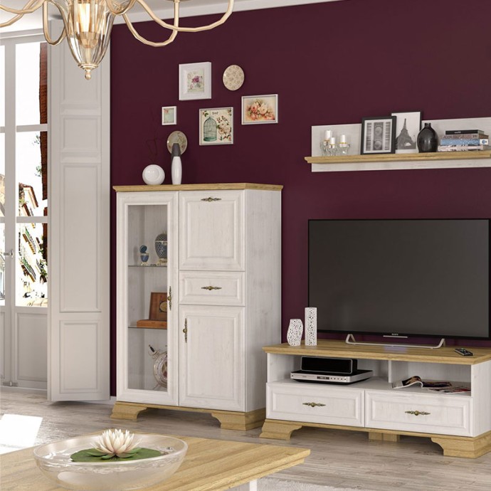 JADEN ΒΙΤΡΙΝΑ 93.5x39x133εκ GOLDEN OAK-ΛΕΥΚΟ ANTIQUE 