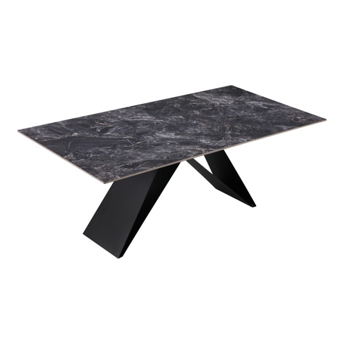 MEJA ΤΡΑΠΕΖΙ 200X100X76ΕΚ SINTERED STONE ΜΑΥΡΟ ΜΕ ΜΕΤΑΛΛΙΚΑ ΠΟΔΙΑ ΣΕ ΜΑΥΡΗ ΑΠΟΧΡΩΣΗ 