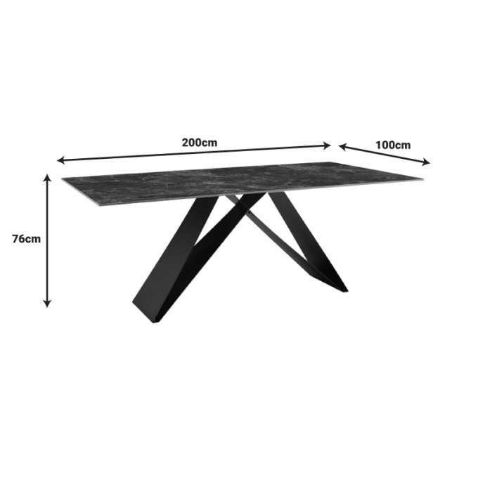 MEJA ΤΡΑΠΕΖΙ 200X100X76ΕΚ SINTERED STONE ΜΑΥΡΟ ΜΕ ΜΕΤΑΛΛΙΚΑ ΠΟΔΙΑ ΣΕ ΜΑΥΡΗ ΑΠΟΧΡΩΣΗ 