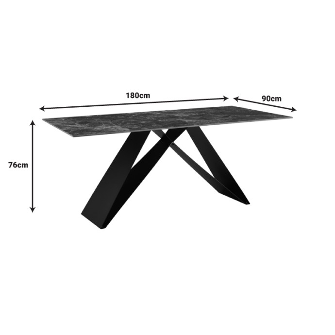 MEJA ΤΡΑΠΕΖΙ 180X90X76ΕΚ SINTERED STONE ΜΑΥΡΟ ΜΕ ΜΕΤΑΛΛΙΚΑ ΠΟΔΙΑ ΣΕ ΜΑΥΡΗ ΑΠΟΧΡΩΣΗ 