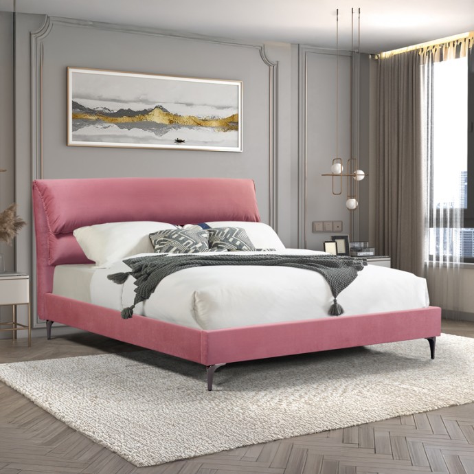 ARYNA ΚΡΕΒΑΤΙ 177x220xY122cm (ΓΙΑ ΣΤΡΩΜΑ 160X200ΕΚ) ΒΕΛΟΥΔΟ ΡΟΖ 