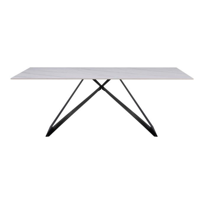 MEJA ΤΡΑΠΕΖΙ 200X100X76ΕΚ SINTERED STONE ΛΕΥΚΟ ΜΕ ΜΕΤΑΛΛΙΚΑ ΠΟΔΙΑ ΣΕ ΜΑΥΡΗ ΑΠΟΧΡΩΣΗ 