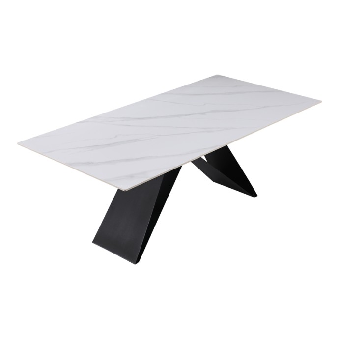 MEJA ΤΡΑΠΕΖΙ 200X100X76ΕΚ SINTERED STONE ΛΕΥΚΟ ΜΕ ΜΕΤΑΛΛΙΚΑ ΠΟΔΙΑ ΣΕ ΜΑΥΡΗ ΑΠΟΧΡΩΣΗ 