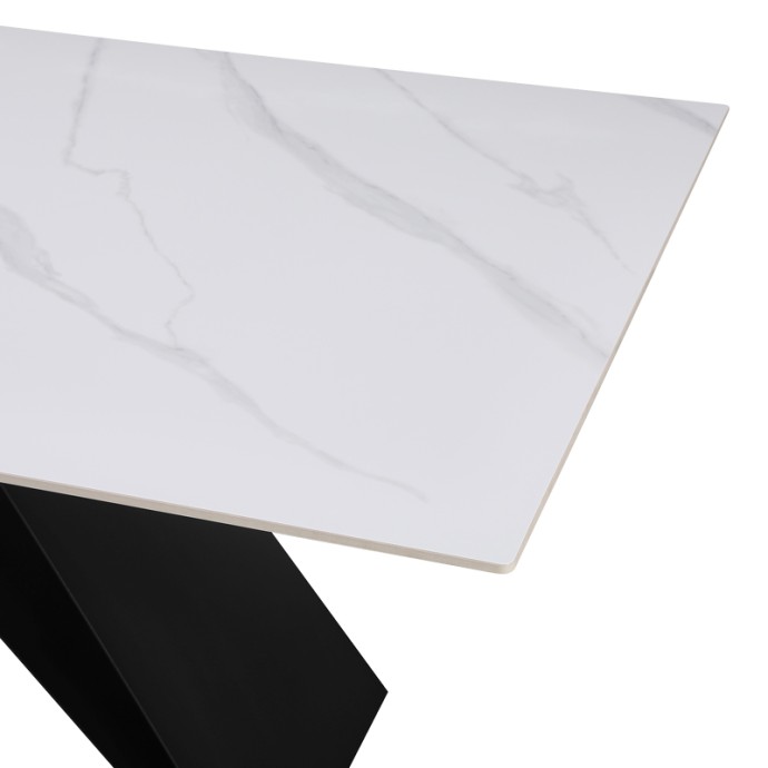 MEJA ΤΡΑΠΕΖΙ 200X100X76ΕΚ SINTERED STONE ΛΕΥΚΟ ΜΕ ΜΕΤΑΛΛΙΚΑ ΠΟΔΙΑ ΣΕ ΜΑΥΡΗ ΑΠΟΧΡΩΣΗ 